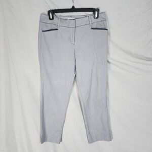NEW YORK & COMPANY Size 4 Navy & White Dots Cotton‎ Stretch Crop Pants